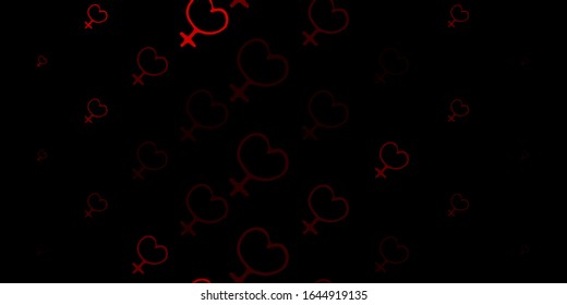 Dark Red vector pattern with feminism elements. Illustration with signs of women's strength and power. Background for International Women’s Day.