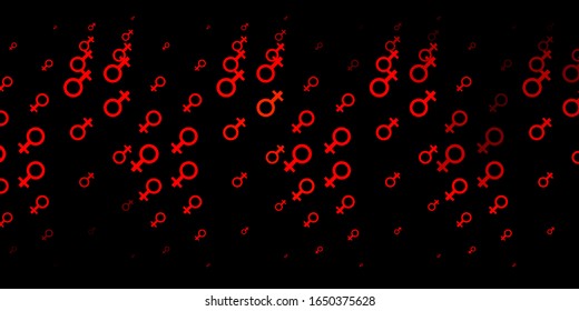 Dark Red vector pattern with feminism elements. Illustration with signs of women's strength and power. Elegant design for wallpapers.