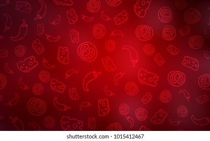 Dark Red vector pattern with fresh ingredients. Fast Food on blurred abstract background with colorful gradient. Template for meal cooking in kitchen.