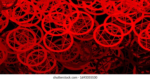 Dark Red vector pattern with magic elements. Colorful vintage illustration with gradient alchemy shapes. Simple base for your occult design.