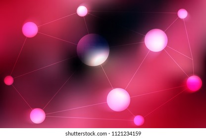 Dark Red vector pattern with spheres, triangles. Design with connection of dots and lines on colorful background. Pattern can be used for ads, leaflets.