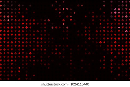 Dark Red vector pattern with symbol of cards. Shining illustration with hearts, spades, clubs, diamonds. Pattern for booklets, leaflets of gambling houses.