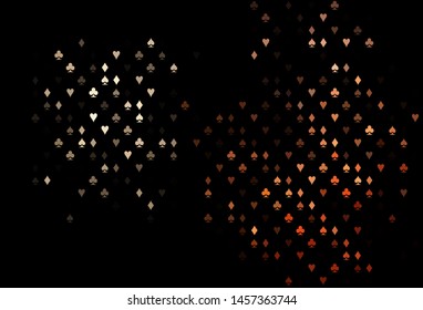 Dark Red vector pattern with symbol of cards. Glitter abstract sketch with isolated symbols of playing cards. Pattern for leaflets of poker games, events.
