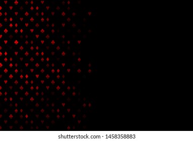 Dark Red vector pattern with symbol of cards. Shining illustration with hearts, spades, clubs, diamonds. Smart design for your business advert of casinos.