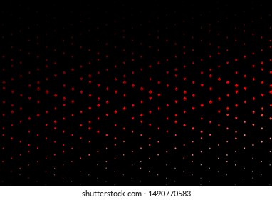 Dark Red vector pattern with symbol of cards. Glitter abstract sketch with isolated symbols of playing cards. Design for ad, poster, banner of gambling websites.