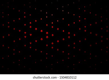Dark Red vector pattern with symbol of cards. Colored illustration with hearts, spades, clubs, diamonds. Design for ad, poster, banner of gambling websites.