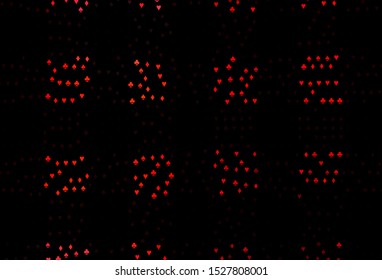 Dark Red vector pattern with symbol of cards. Colorful gradient with signs of hearts, spades, clubs, diamonds. Pattern for booklets, leaflets of gambling houses.