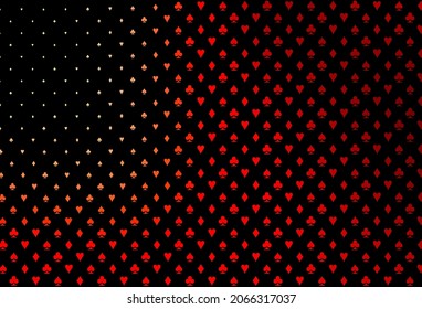 Dark red vector pattern with symbol of cards. Illustration with set of hearts, spades, clubs, diamonds. Pattern for leaflets of poker games, events.