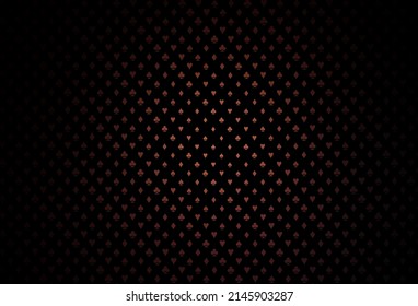 Dark red vector pattern with symbol of cards. Colored illustration with hearts, spades, clubs, diamonds. Template for business cards of casinos.