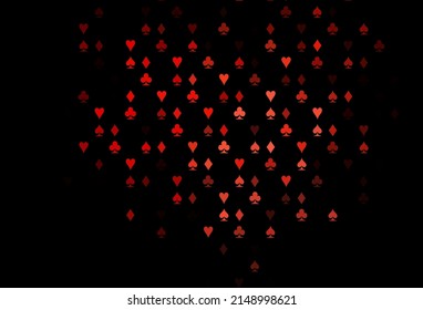 Dark Red vector pattern with symbol of cards. Colorful gradient with signs of hearts, spades, clubs, diamonds. Design for ad, poster, banner of gambling websites.