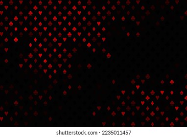 Dark red vector pattern with symbol of cards. Colored illustration with hearts, spades, clubs, diamonds. Smart design for your business advert of casinos.