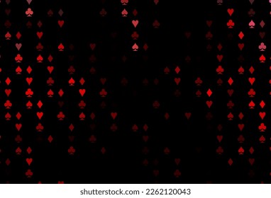 Dark Red vector pattern with symbol of cards. Glitter abstract sketch with isolated symbols of playing cards. Template for business cards of casinos.