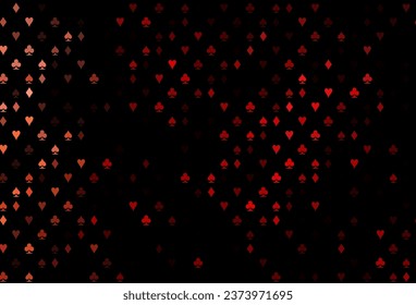 Dark Red vector pattern with symbol of cards. Blurred decorative design of hearts, spades, clubs, diamonds. Pattern for ads of parties, events in Vegas.