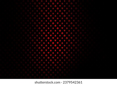 Dark red vector pattern with symbol of cards. Colorful gradient with signs of hearts, spades, clubs, diamonds. Template for business cards of casinos.
