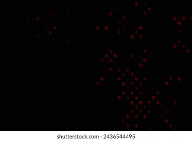 Dark red vector pattern with symbol of cards. Shining illustration with hearts, spades, clubs, diamonds. Smart design for your business advert of casinos.