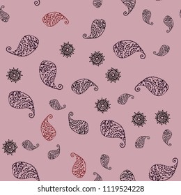 Dark Red vector seamless abstract backdrop with leaves and flowers. Abstract illustration with leaves, flowers in doodles style. Completely new template for your design.