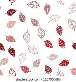 Dark Red vector seamless abstract pattern with leaves. Decorative illustration with doodles on abstract template. Pattern for design of fabric, wallpapers.