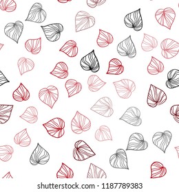 Dark Red vector seamless abstract pattern with leaves. A vague abstract illustration with leaves in doodles style. Pattern for design of fabric, wallpapers.