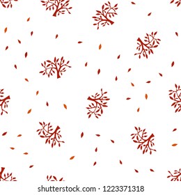 Dark Red vector seamless abstract backdrop with leaves, branches. Decorative design in Indian style on white background. Design for textile, fabric, wallpapers.