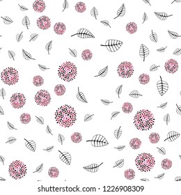 Dark Red vector seamless abstract pattern with leaves, flowers. Abstract illustration with leaves, flowers in doodles style. Design for textile, fabric, wallpapers.