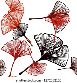 Dark Red vector seamless abstract design with leaves. Decorative illustration with doodles on abstract template. Template for business cards, websites.