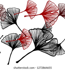 Dark Red vector seamless abstract backdrop with leaves. Sketchy doodles with leaves on blurred background. Pattern for trendy fabric, wallpapers.