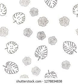 Dark Red vector seamless abstract background with flowers, leaves. Illustration with doodles on abstract template. Design for textile, fabric, wallpapers.