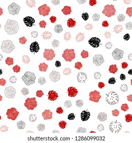 Dark Red vector seamless abstract background with leaves, flowers. Colorful abstract illustration with leaves in doodle style. Template for business cards, websites.