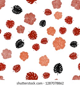 Dark Red vector seamless abstract pattern with flowers, leaves. Colorful illustration in doodle style with leaves, flowers. Pattern for design of fabric, wallpapers.