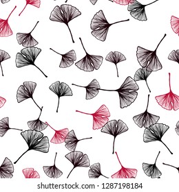Dark Red vector seamless abstract pattern with leaves. Glitter abstract illustration with doodles and leaves. Design for wallpaper, fabric makers.