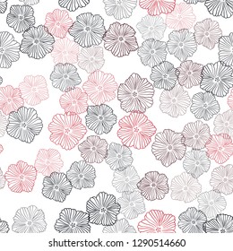 Dark Red vector seamless abstract backdrop with flowers. Colorful illustration in doodle style with flowers. Pattern for design of fabric, wallpapers.