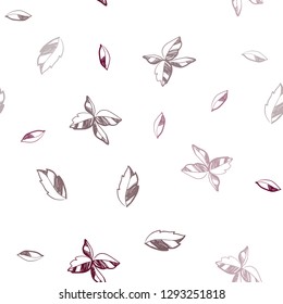 Dark Red vector seamless abstract background with leaves. Sketchy doodles with leaves on blurred background. Pattern for trendy fabric, wallpapers.
