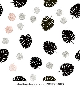 Dark Red vector seamless abstract background with flowers, leaves. Brand new colored illustration with leaves and flowers. Pattern for trendy fabric, wallpapers.