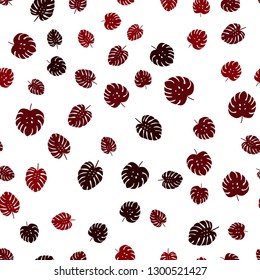 Dark Red vector seamless abstract background with leaves. Sketchy doodles with leaves on blurred background. Pattern for design of fabric, wallpapers.