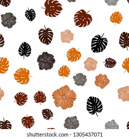 Dark Red vector seamless abstract background with flowers, leaves. Shining colored illustration with leaves and flowers. Template for business cards, websites.