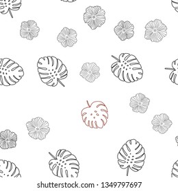 Dark Red vector seamless abstract design with flowers, leaves. Sketchy doodles on white background. Texture for window blinds, curtains.