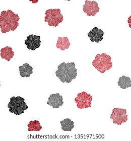 Dark Red vector seamless abstract backdrop with flowers. Sketchy doodle flowers on white background. Pattern for design of fabric, wallpapers.