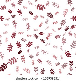 Dark Red vector seamless abstract background with leaves, branches. Leaves and branches with gradient on white background. Design for textile, fabric, wallpapers.