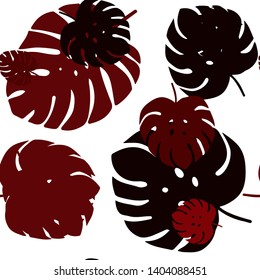 Dark Red vector seamless abstract background with leaves. Glitter abstract illustration with doodles and leaves. Template for business cards, websites.