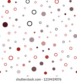 Dark Red vector seamless backdrop with dots. Illustration with set of shining colorful abstract circles. Design for textile, fabric, wallpapers.