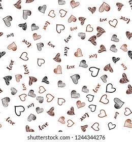Dark Red vector seamless backdrop with phrase LOVE YOU, hearts. Design in doodle style with text LOVE YOU, hearts. Pattern for trendy fabric, wallpapers.