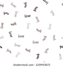 Dark Red vector seamless backdrop with phrase LOVE YOU. Decorative design in doodle style with text LOVE YOU. Design for textile, fabric, wallpapers.