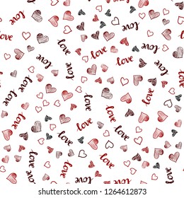 Dark Red vector seamless backdrop with phrase LOVE YOU, hearts. Colorful gradient phrase LOVE YOU, hearts in abstract style. Design for textile, fabric, wallpapers.