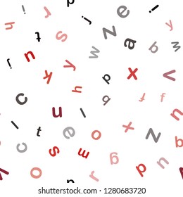 Dark Red vector seamless backdrop with english symbols. Colored alphabet signs with gradient on white background. Design for textile, fabric, wallpapers.