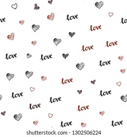 Dark Red vector seamless backdrop with phrase LOVE YOU, hearts. Illustration with phrase LOVE YOU, hearts for valentine's day. Template for business cards, websites.