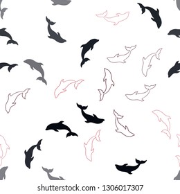 Dark Red vector seamless backdrop with ocean dolphins. Decorative design in natural style with sea dolphins. Template for natural magazines.