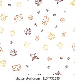 Dark Red vector seamless background with tasty food. Glitter abstract sketch with gourmet food. Pattern for ads of breakfast, lunch, dinner.