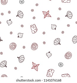 Dark Red vector seamless background with tasty food. Decorative shining illustration with food on abstract template. Doodle design for your business advert of cafes.