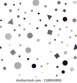 Dark Red vector seamless background with triangles, circles, cubes. Illustration with set of colorful circles, triangles, squares. Design for textile, fabric, wallpapers.