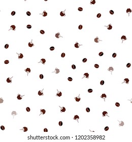 Dark Red vector seamless background with coffee, beans. Gradient illustration with set of mugs, beans. Doodle design for your business advert of cafes.
